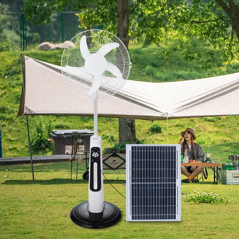 LD-300A China factory 16inch 18inch 12v solar stand fan ac dc fan solar rechargeable fan na may solar panel USB charge at LED light