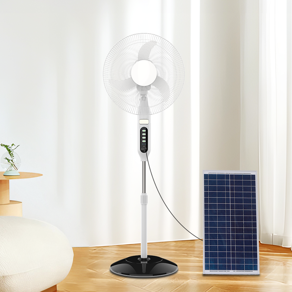 ld-805 tuntun ti o de inu ile ita gbangba 12v dc 16 inch usb rechargeable solar floor stand fan pẹlu paneli oorun