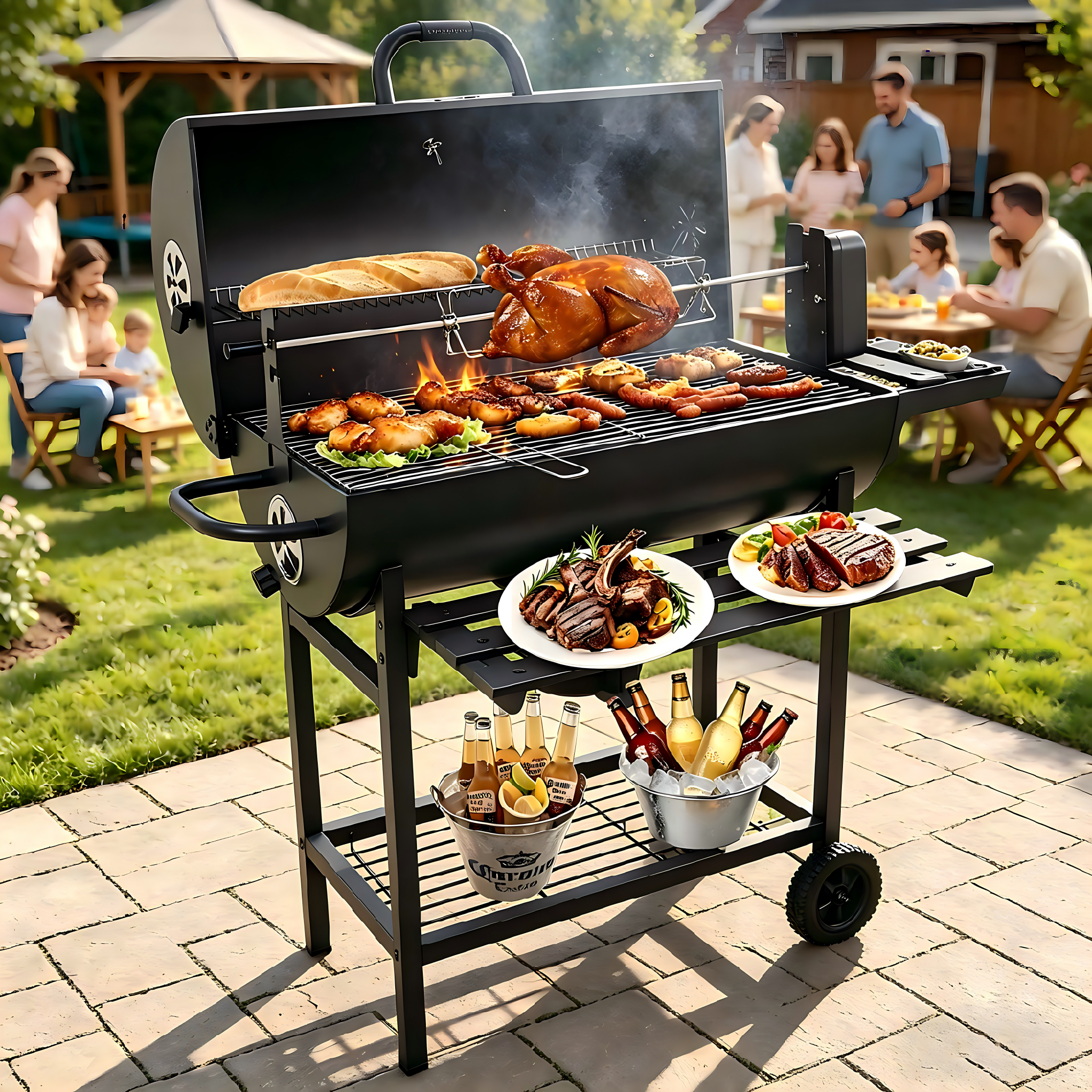 SCB-23 Automatic Barrel Barbecue Grill with Rotisserie Kit