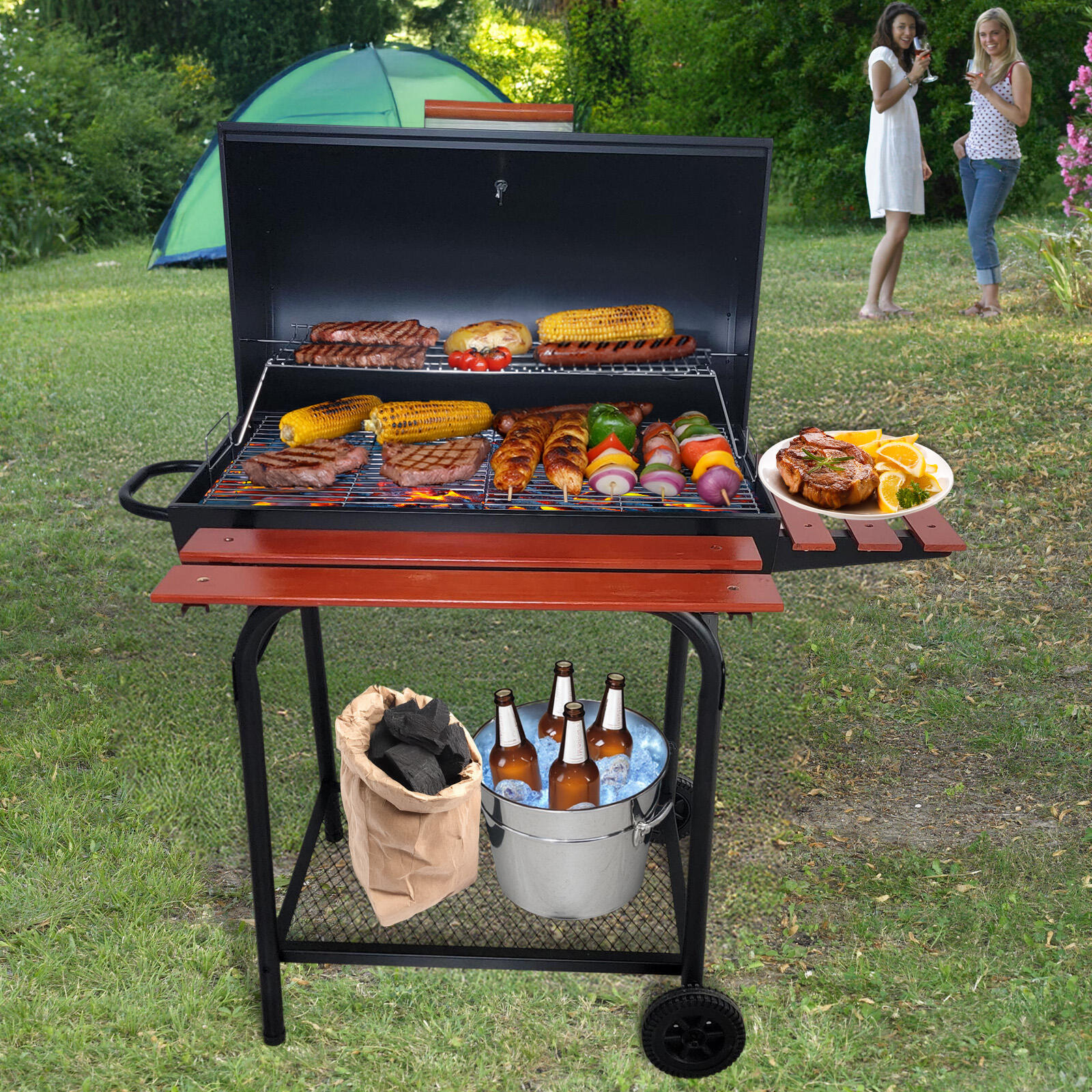 SCB-32 Barbacoa de Barril Grande con Altura Ajustable y Mesa Lateral