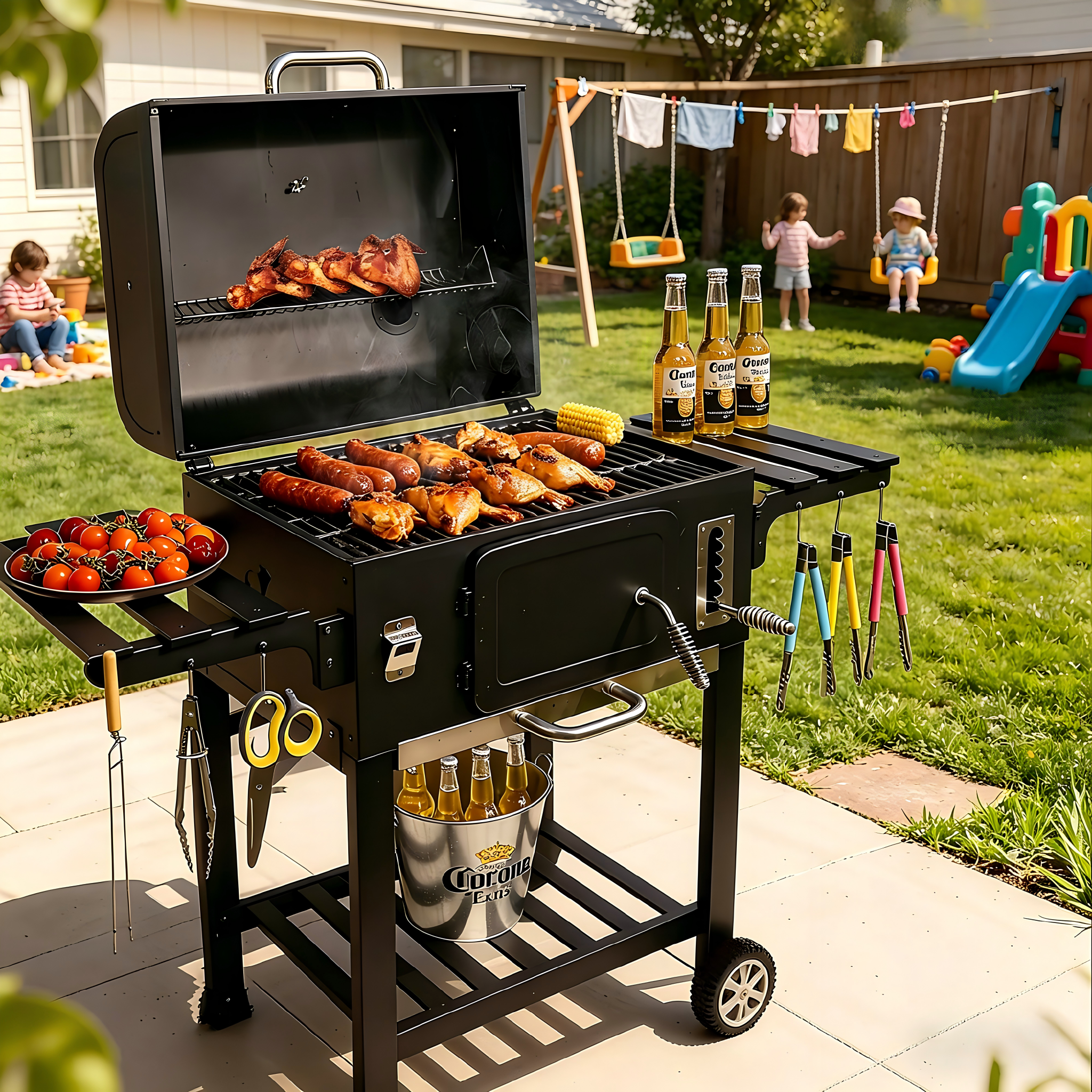 SCB-28 Trolley Smoker Charcoal Barbecue Grill