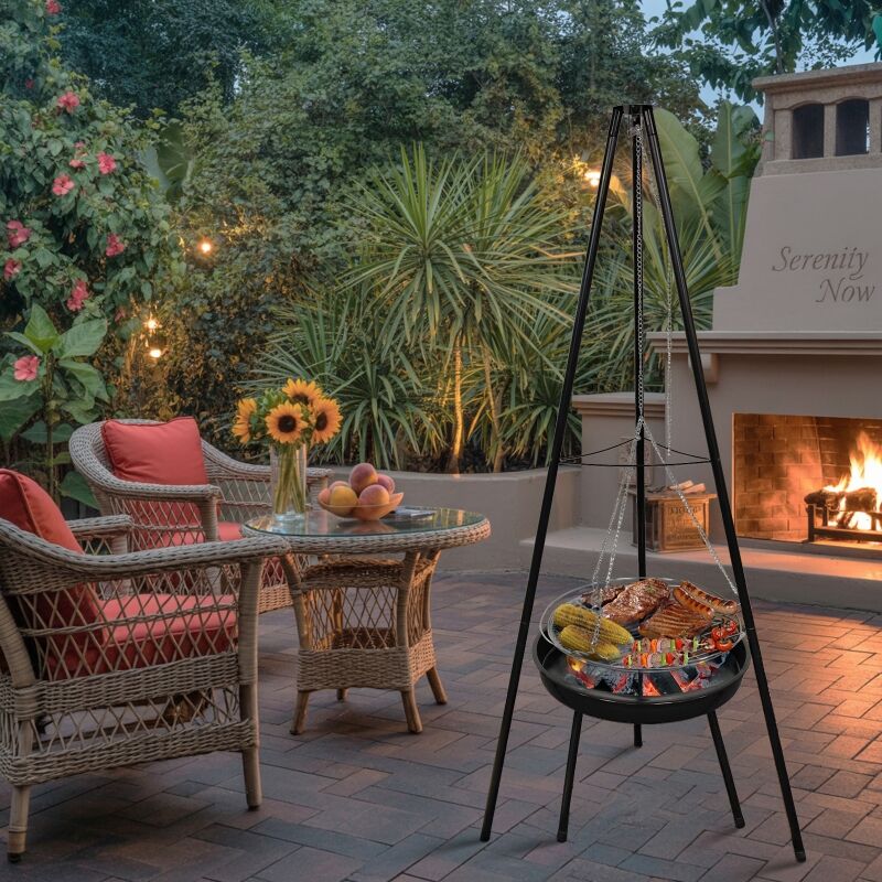 Multiple Tripod Hanging Fire Pit BBQ Grill