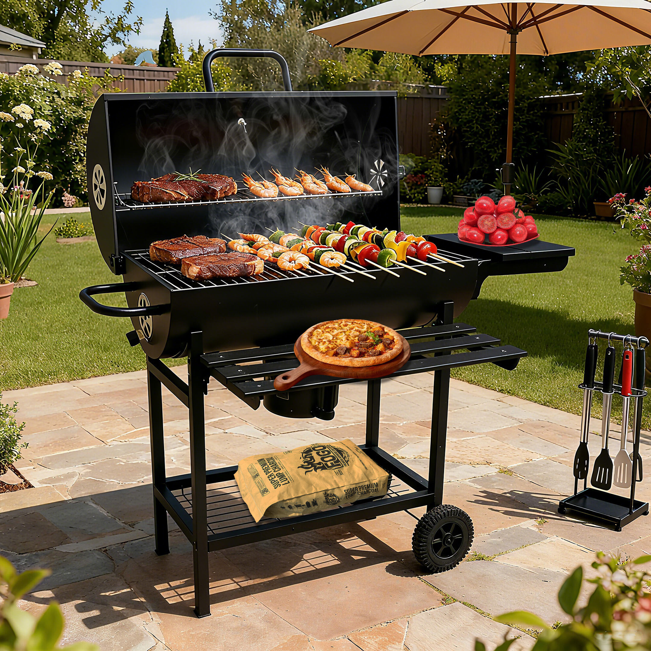 Ultimate Pastime Barrel BBQ With Smoker | 2-in-1 Grilling & Smoking