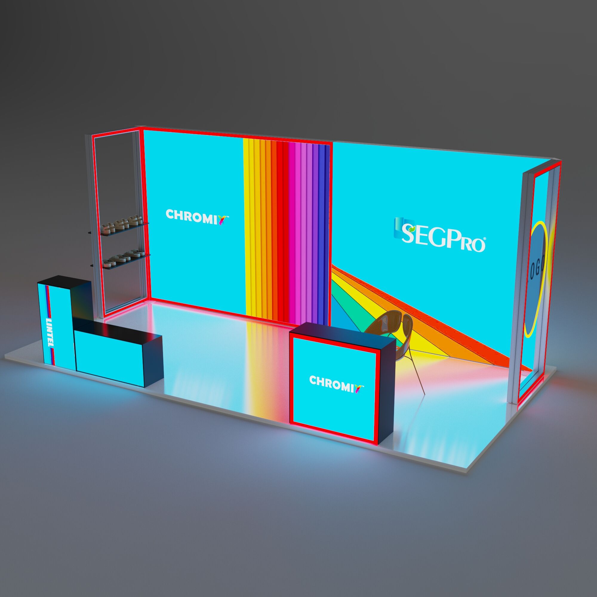 Modułowa kabina oświetleniowa Chromix z ramką RGB, 10x20 ft