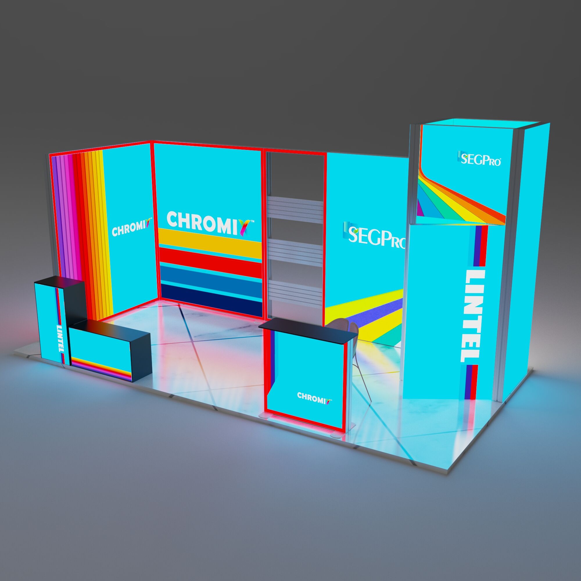 Modułowa kabina oświetleniowa Chromix z ramką RGB, 10x20 ft