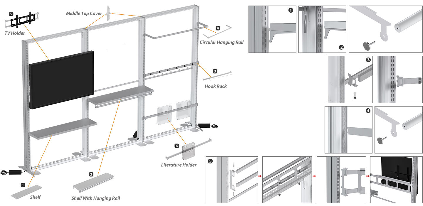 Lintel Retail light box AA columns with shelves hanging rail TV Holder.jpg