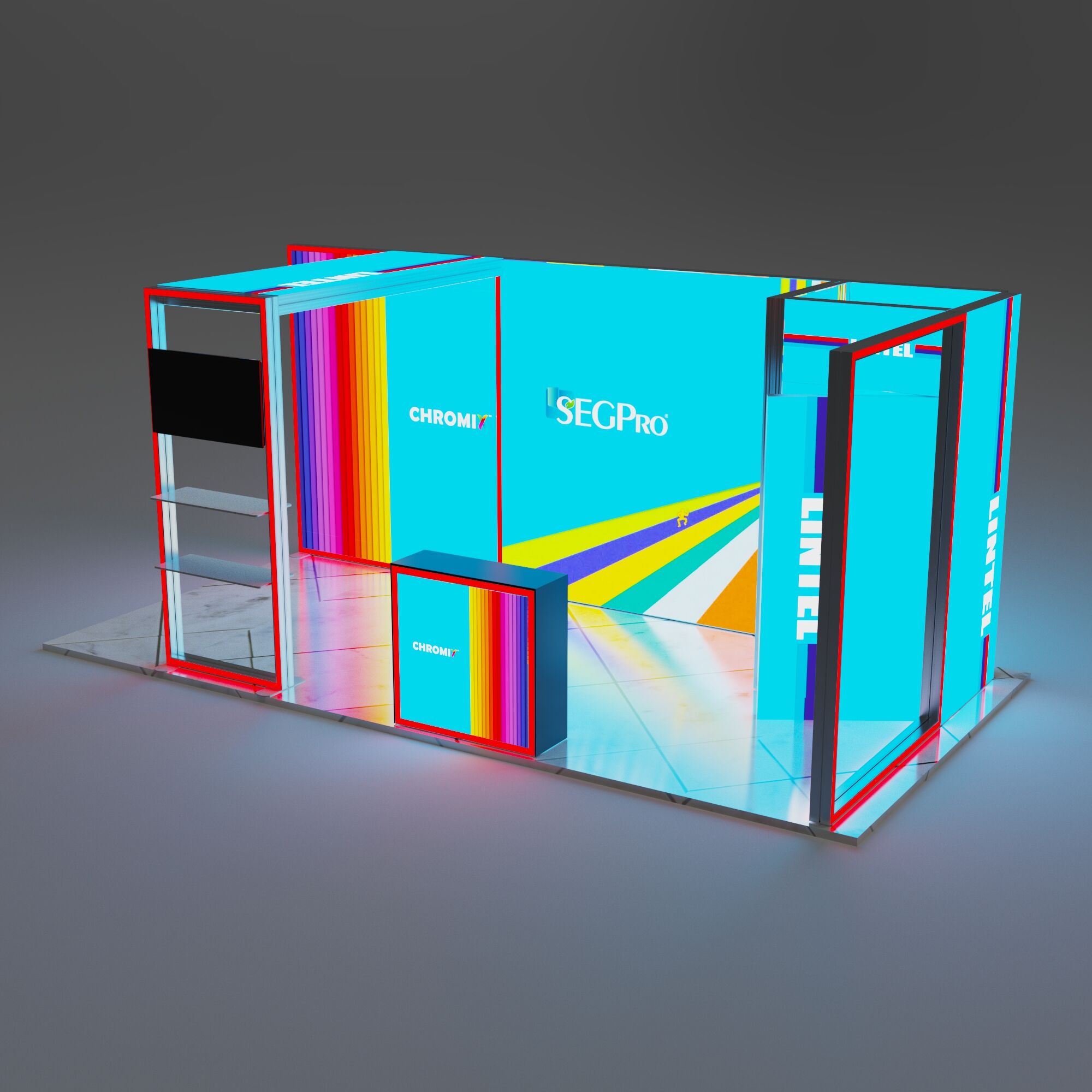 Modułowa kabina oświetleniowa Chromix z ramką RGB, 10x20 ft