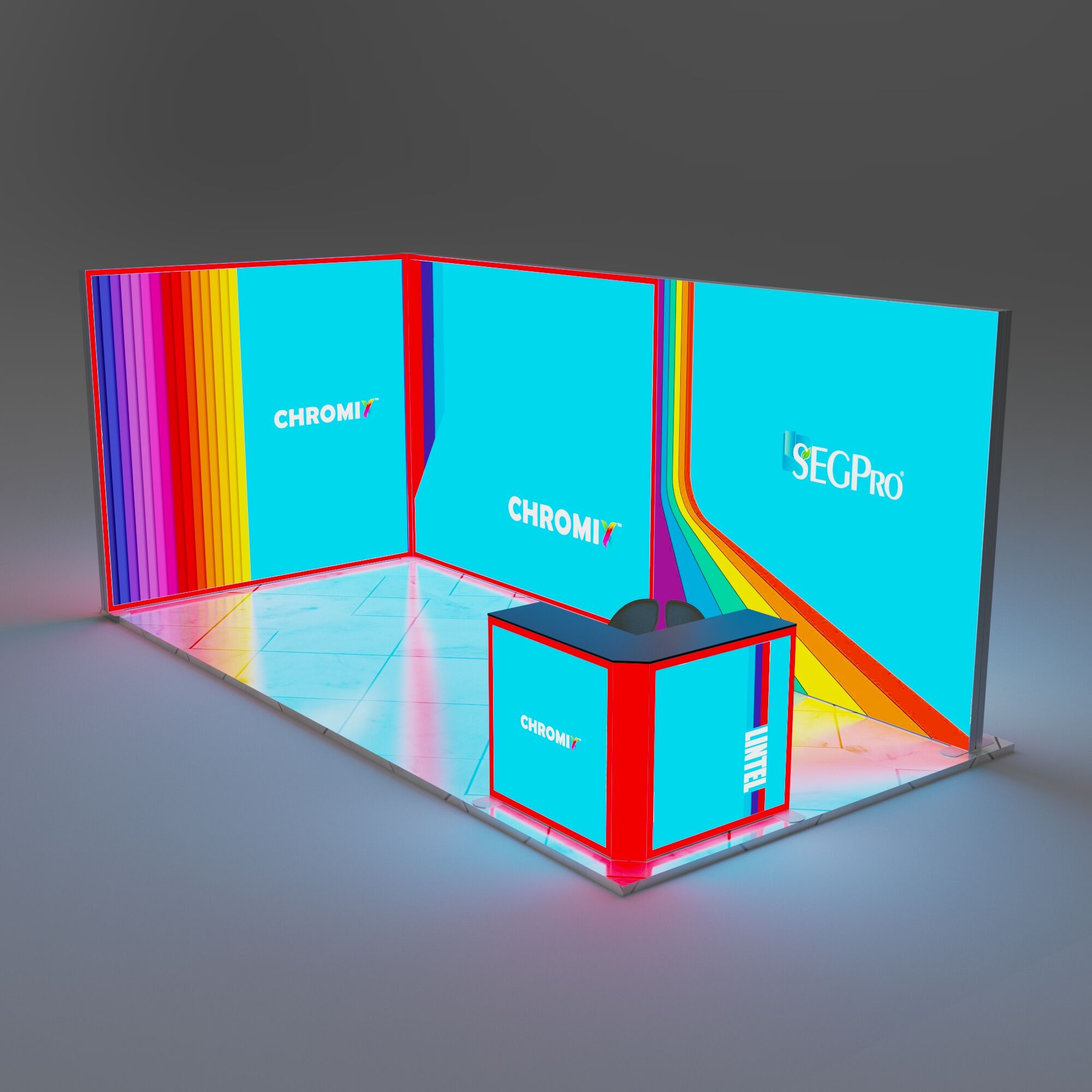 Modułowa kabina oświetleniowa Chromix z ramką RGB, 10x20 ft