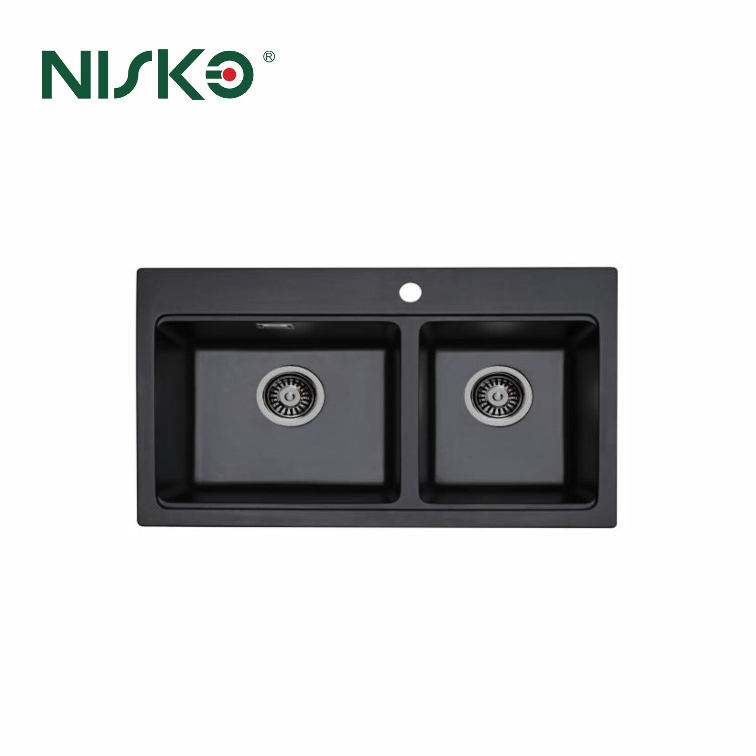 Kitchen Top Mount Double Bowl Quartz Square Sink in Black 