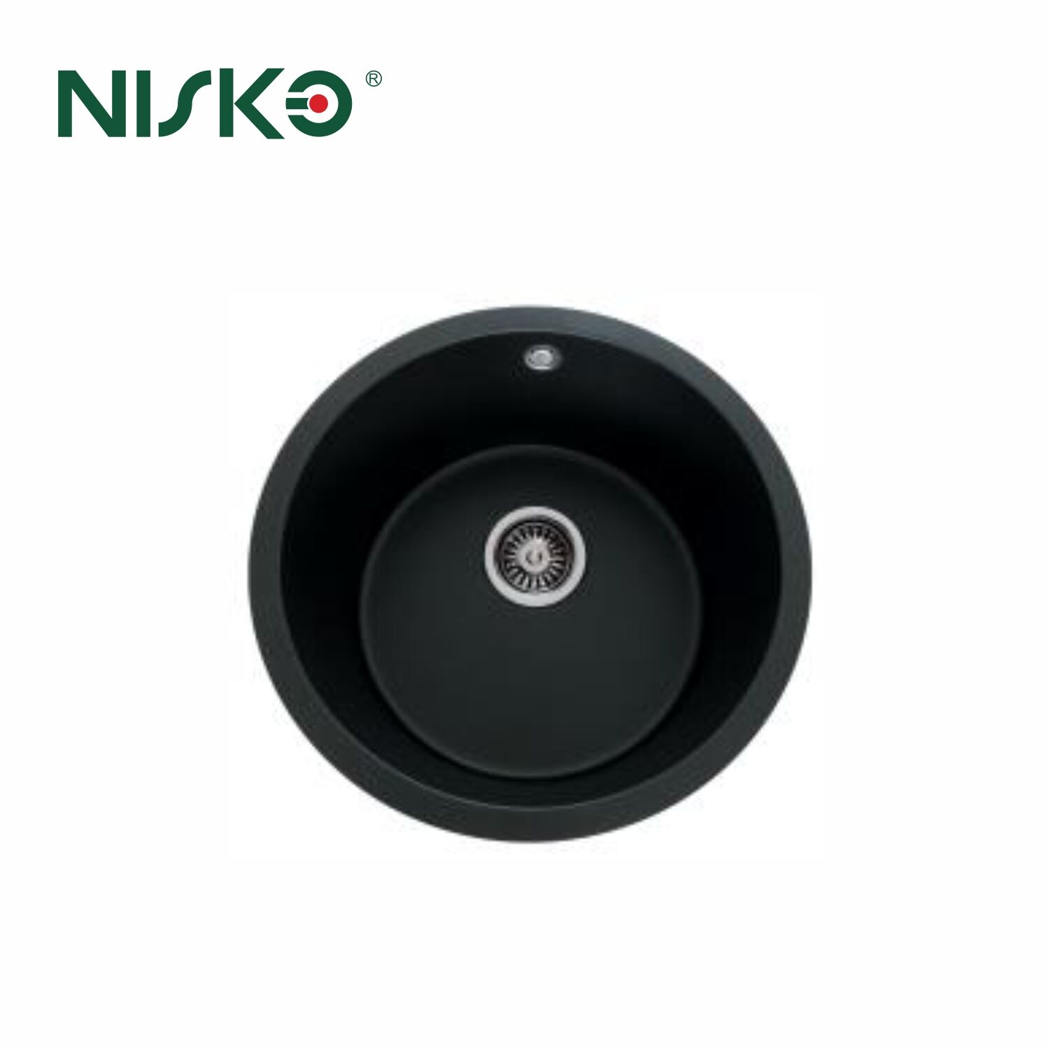 NISKO Quartz Round Single Kitchen Sink with Overflow Hole