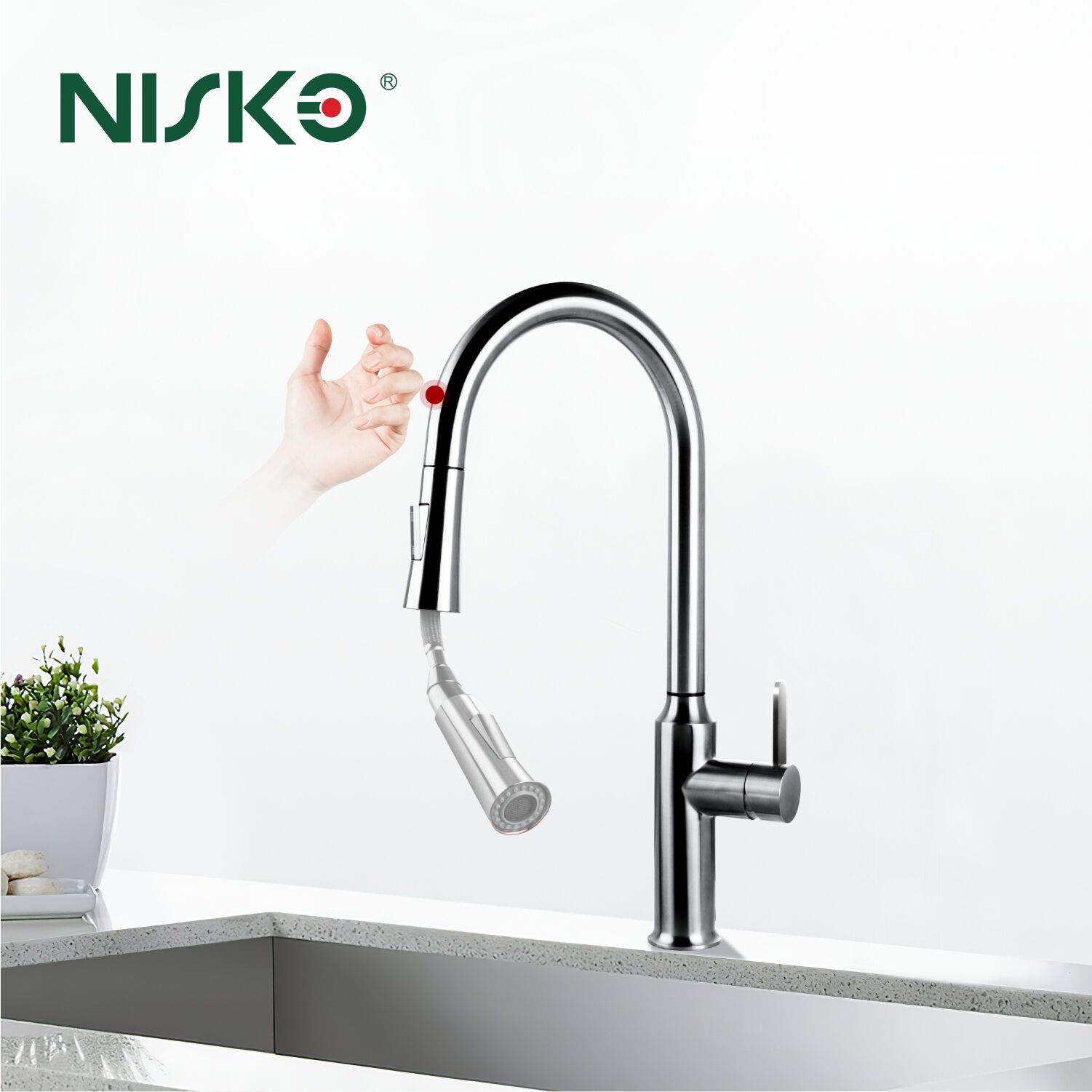 NISKO Touch Sensor SUS304 Brushed Nickel Pull down Faucet