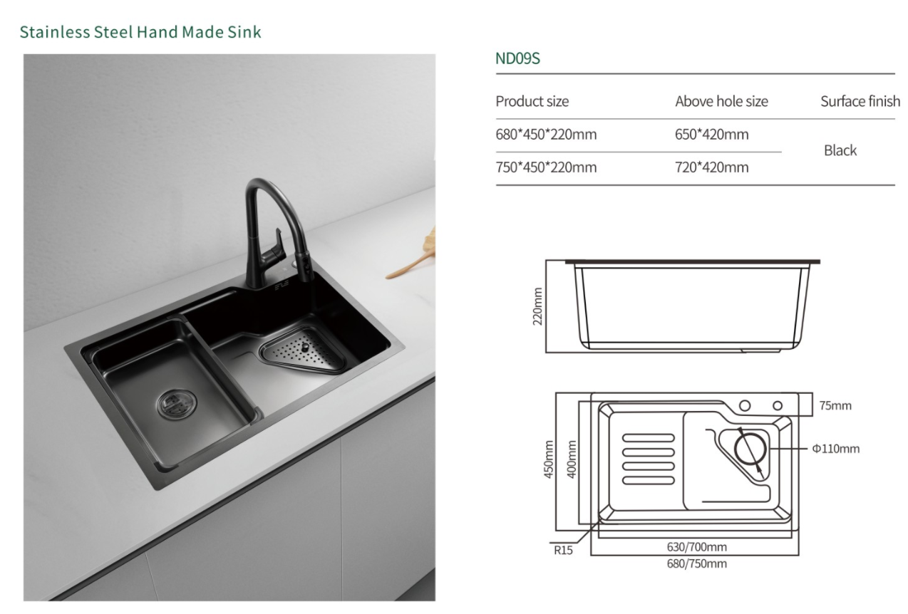 Household Black Undermount Wash Basin Kitchen Sink Set supplier