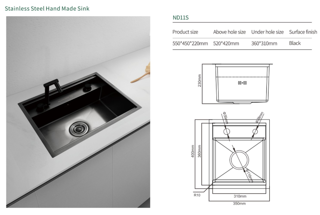 Kitchen Undermount Black Single Bowl Stainless Steel Sink manufacture