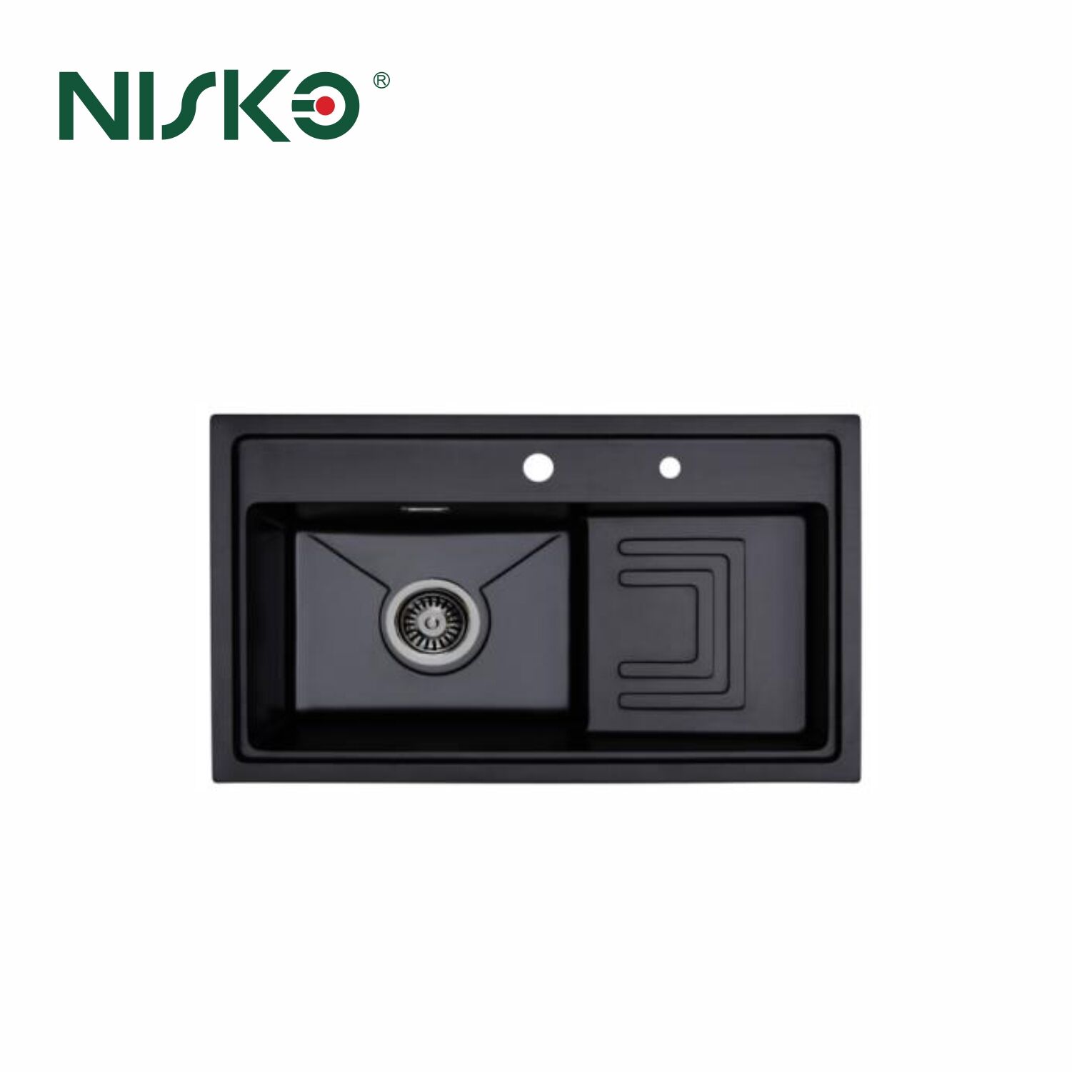 NISKO Kitchen Top Mount Single Bowl Quartz Sink in Black