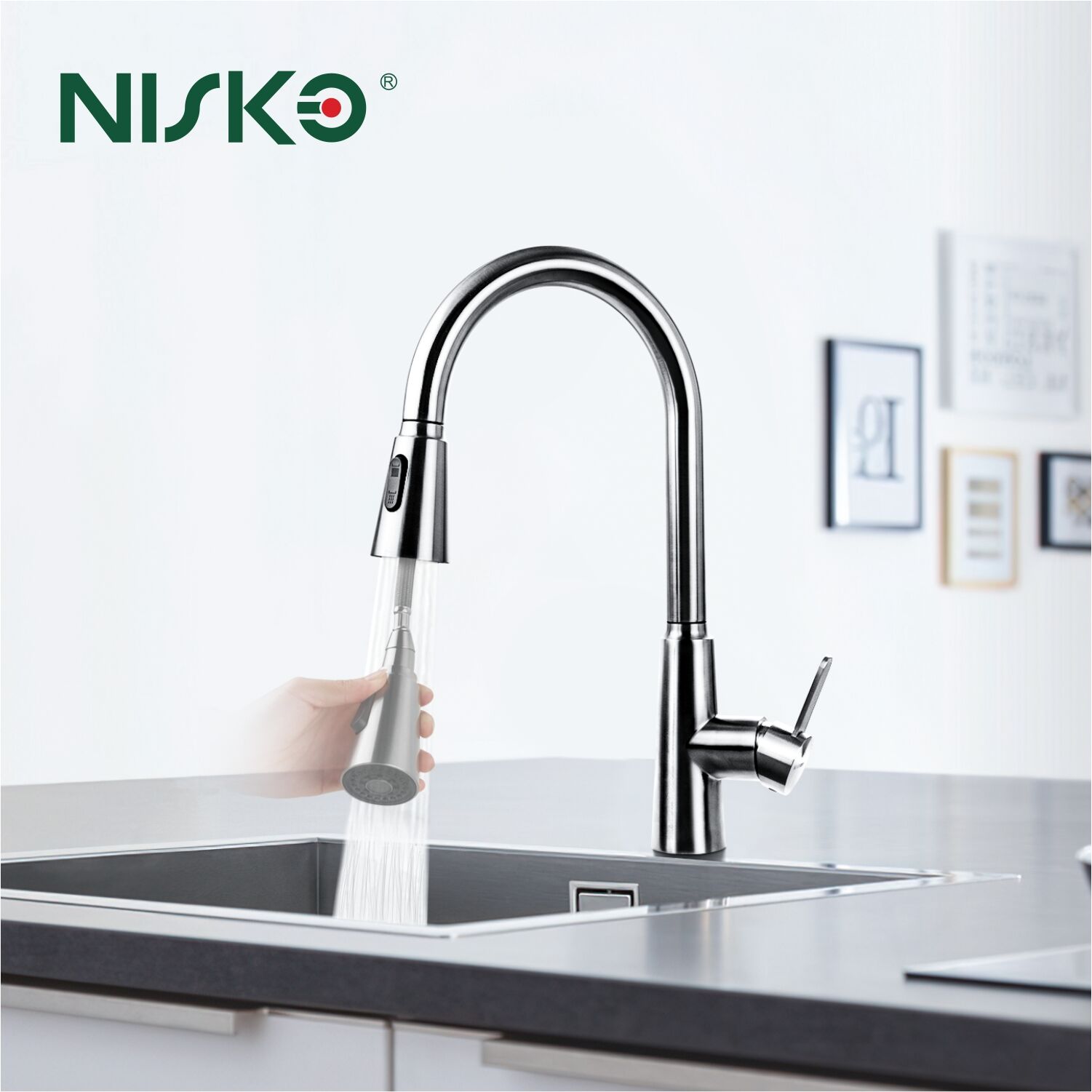 NISKO Pull down Stainless Steel 360° Rotating Kitchen Faucet