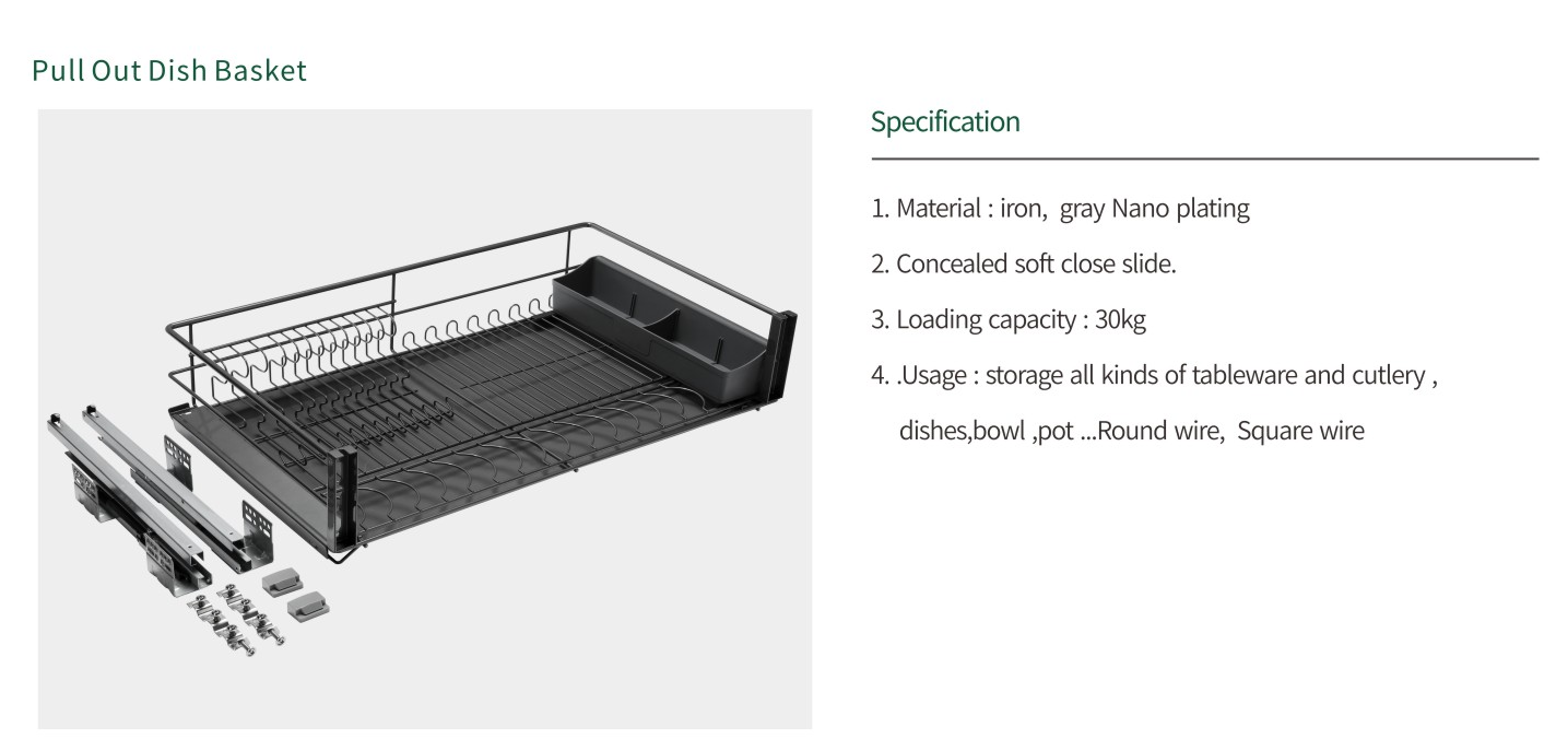 Kitchen Cabinet Organizer Bowl Rack Sliding out Dish Basket  details