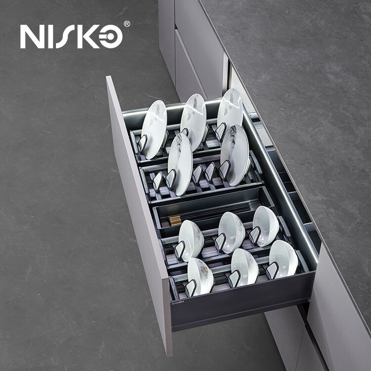 NISKO Aluminum Front Pull out Dish Basket Bowl Drying Rack