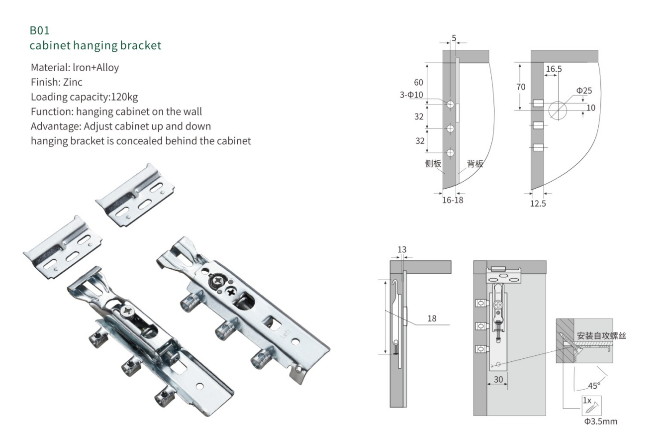 NISKO Cabinet Cupboard Wall Mounting Hanging Bracket details