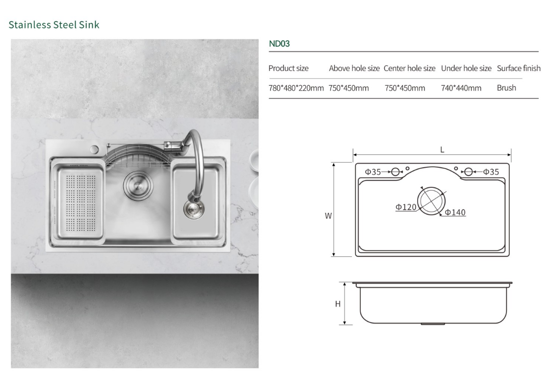 NISKO Farmhouse Hand Made Kitchen Sink with Functional Baskets factory