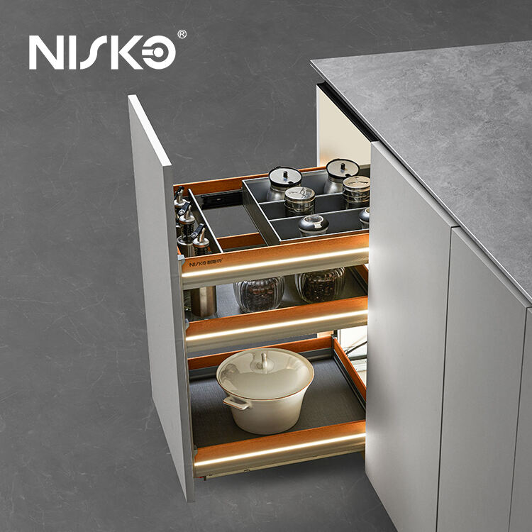 NISKO Multifunctional Wood Frame Pull out Basket 