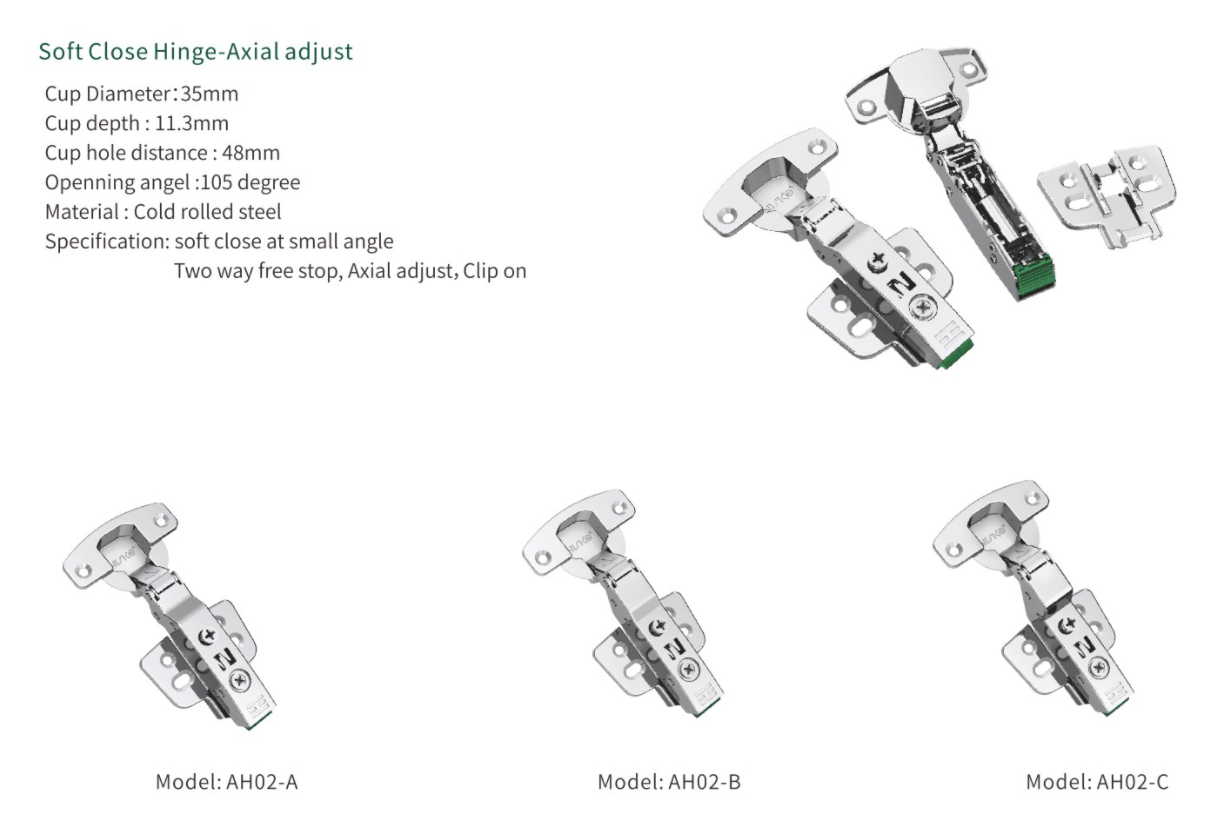 NISKO Clip on Soft Close Adjustable Free Stop Metal Hinge details