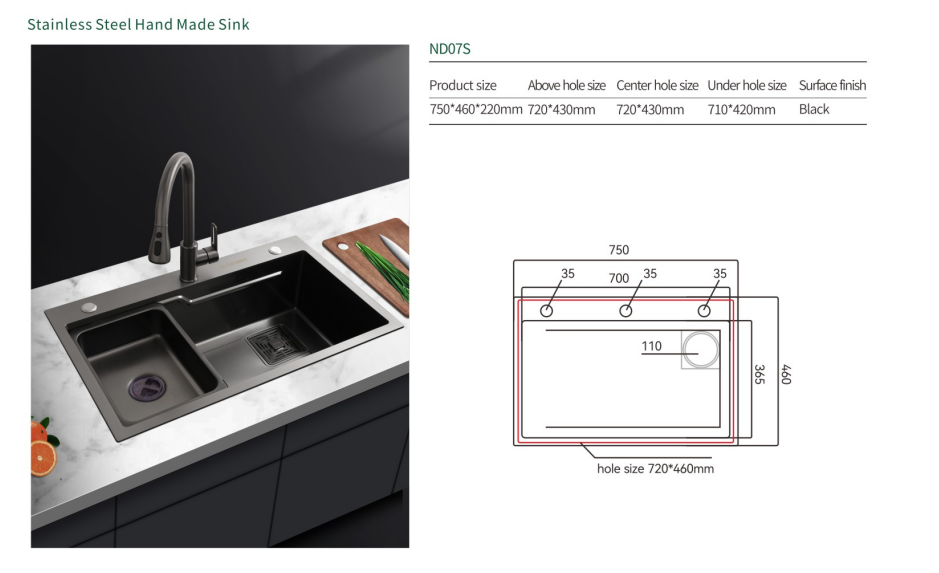 NISKO Single Bowl Stainless Steel Handmade Kitchen Sink factory