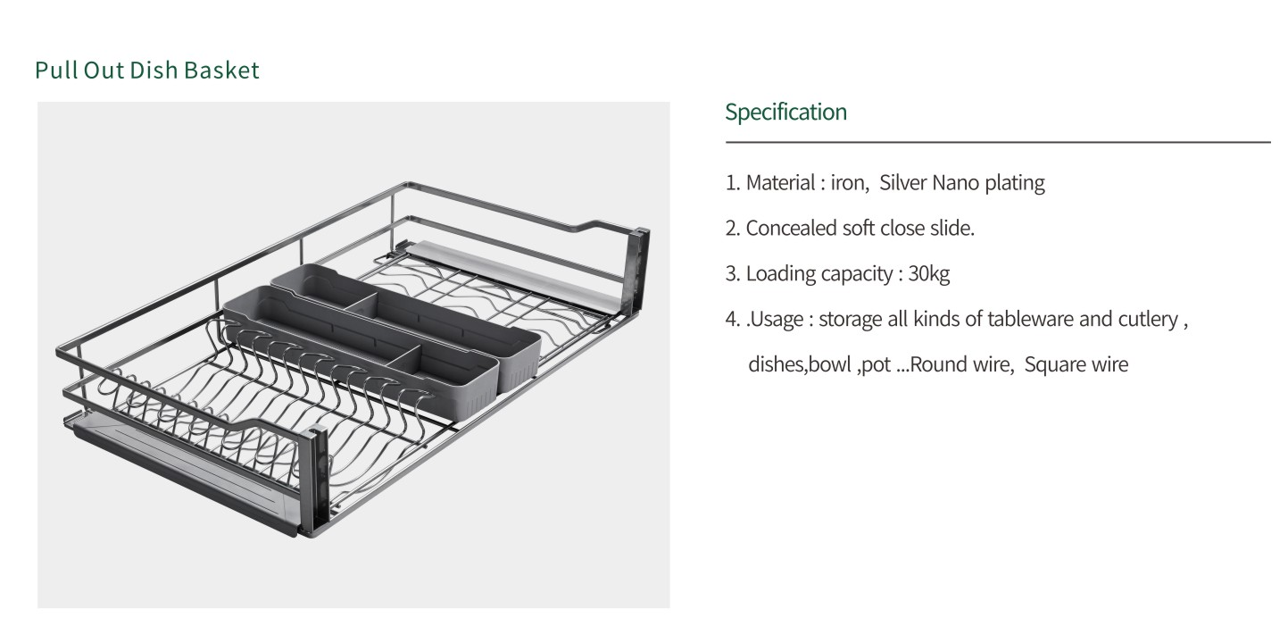 Kitchen Cabinet Storage Pull out Soft Closing Dish Basket details