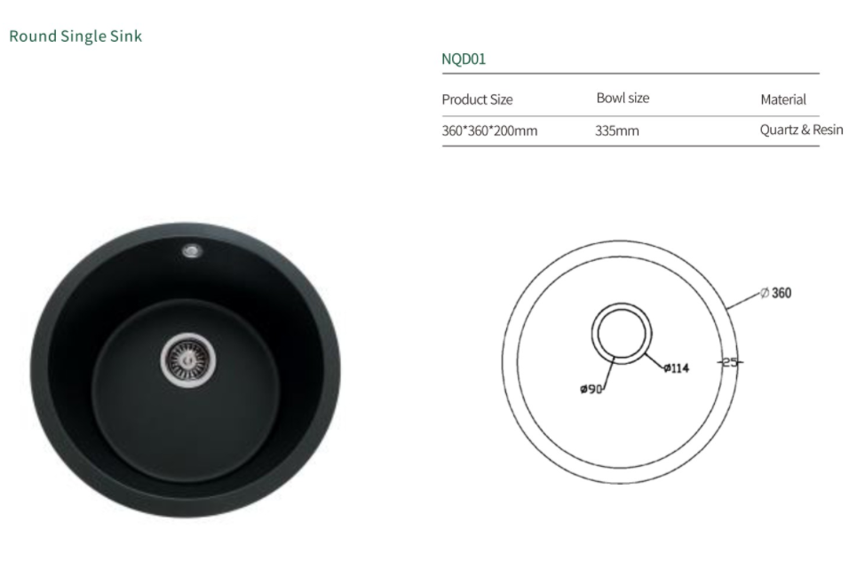 NISKO Quartz Round Single Kitchen Sink with Overflow Hole manufacture