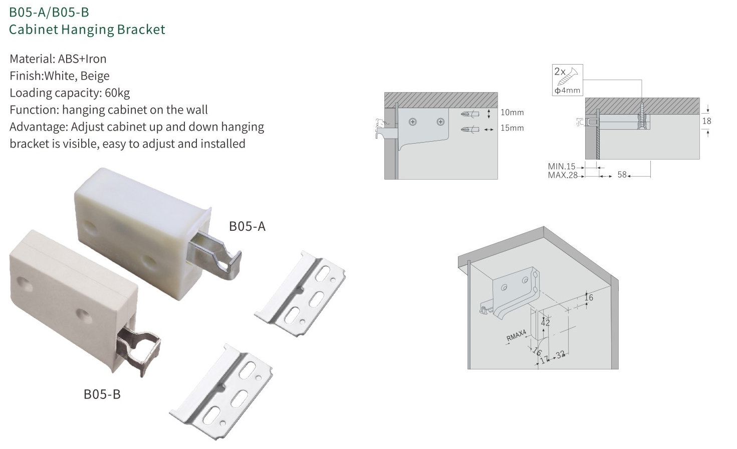 Kitchen Overhead Wall Hanging Bracket with Mounting Plate factory