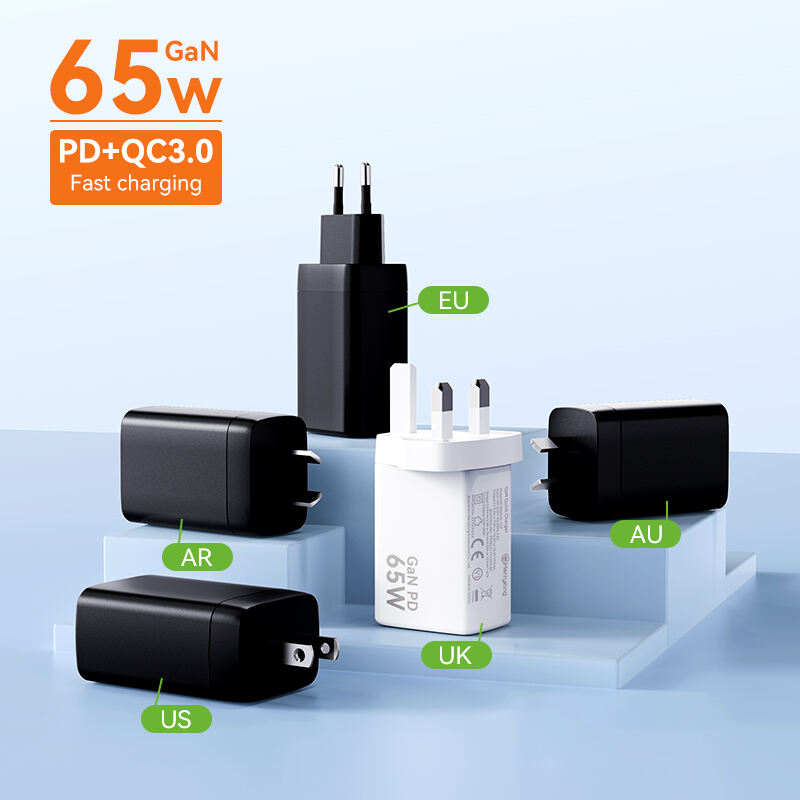 Cargador rápido GaN multi puerto de 65W tipo UK  