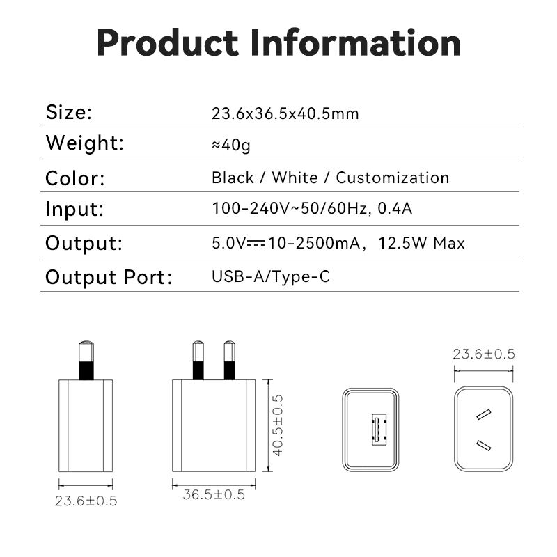 Australian Type 5V 0.5A Adapter Charger