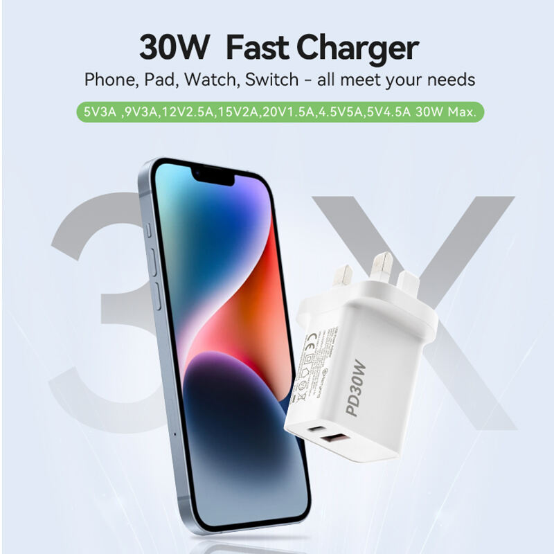 UK Standard 15V 2A PD 30W Fast Charging Charger