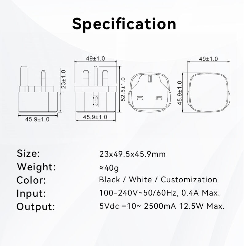 UK Type 5V 2A USB Charger Block