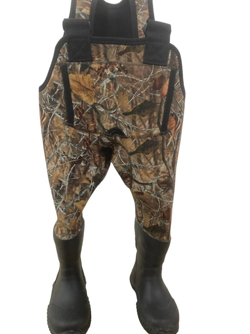 Pantaloni cu piept pentru pescuit, camuflaj pentru copii