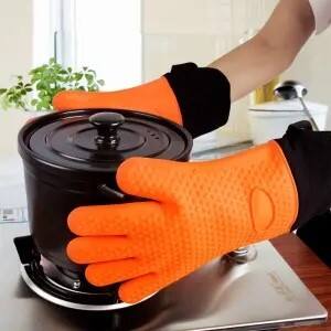  HOT BBQ gloves silicone and cotton double-layer heat resistant oven mitts kitchen oven gloves details