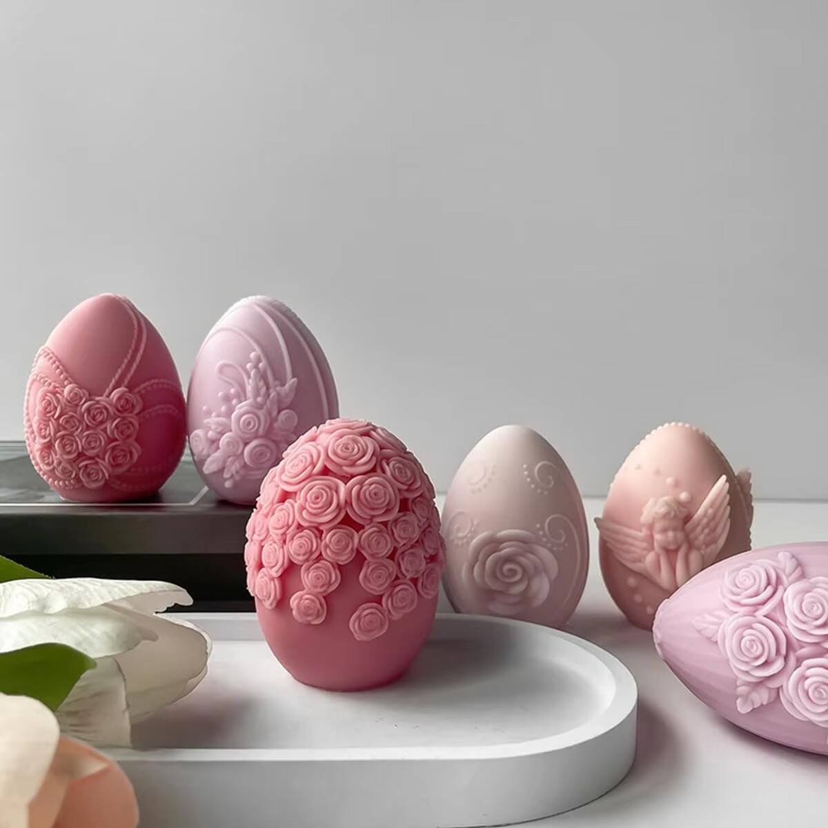 Bộ Khuôn Silicone Trứng Phục Sinh Với Thiết Kế Thỏ Hồng – 6 Họa Tiết Trang Trí