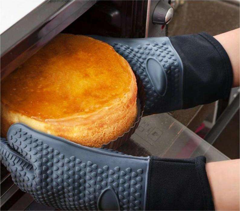  HOT BBQ gloves silicone and cotton double-layer heat resistant oven mitts kitchen oven gloves factory