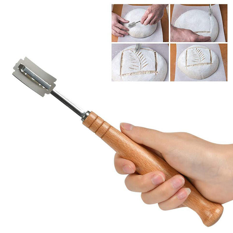  HOT Stainless steel bread repair knife wood handle dough splitting method stick bread cutting knife details