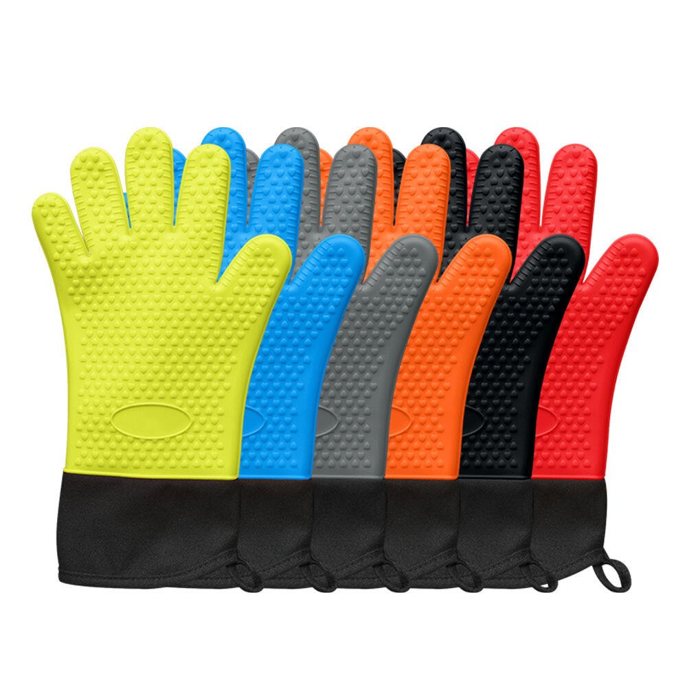 HOT BBQ gloves silicone and cotton double-layer heat resistant oven mitts kitchen oven gloves