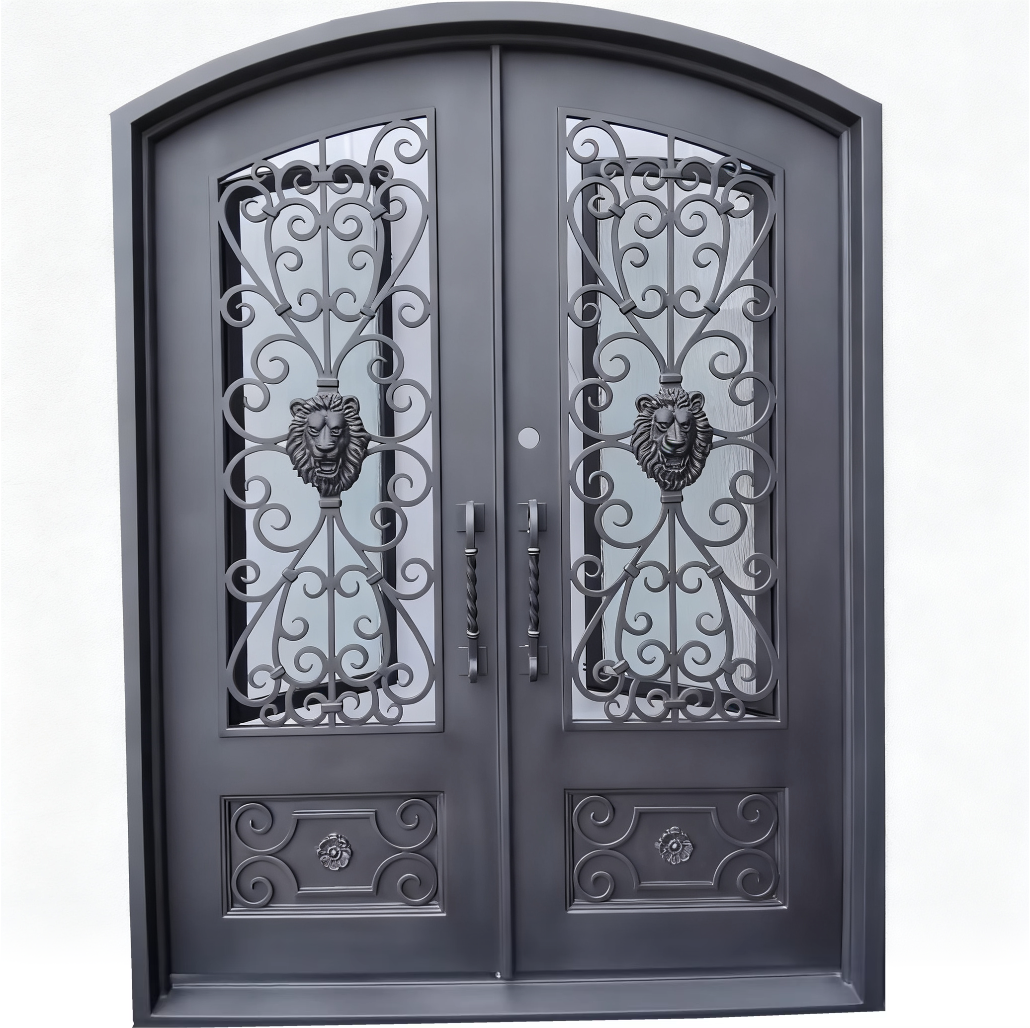 Customized  Wrought Iron Double Door Steel lion Entry Door Metal Front Security Door