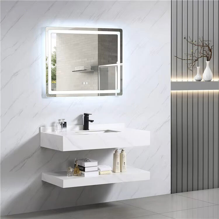 Muebles de baño de lujo europeos, diseño de mármol, superficie sólida, gabinete montado en la pared, lavabo, tocador de baño, lavabo de mármol