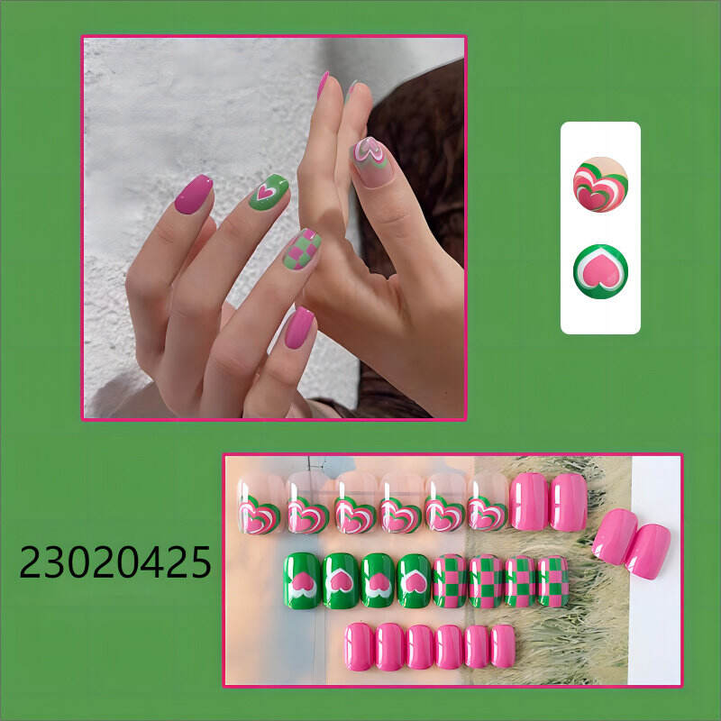 presse à machine carrée courte rose coeur coloré sur les ongles