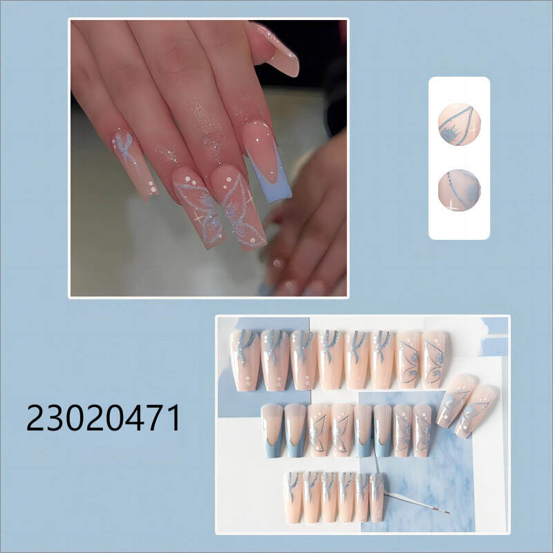 presse bleue brillante de machine de cercueil de papillon long sur des ongles