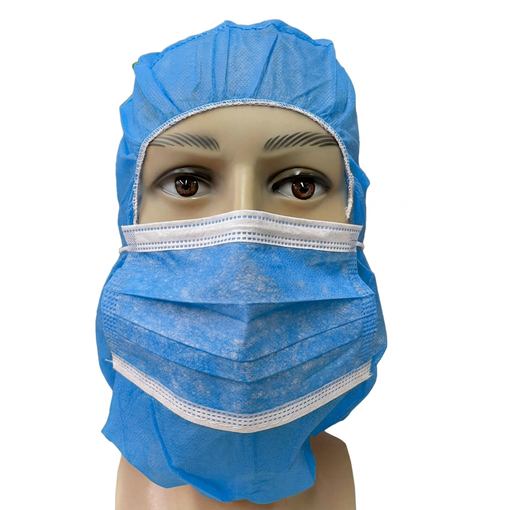 Disposable head cover with face mask 