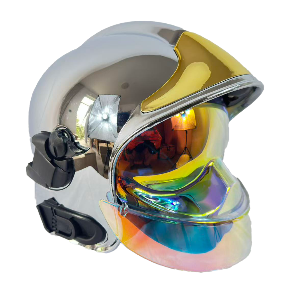 도금 렌즈가 있는 EU-602 소방관 은색 헬멧