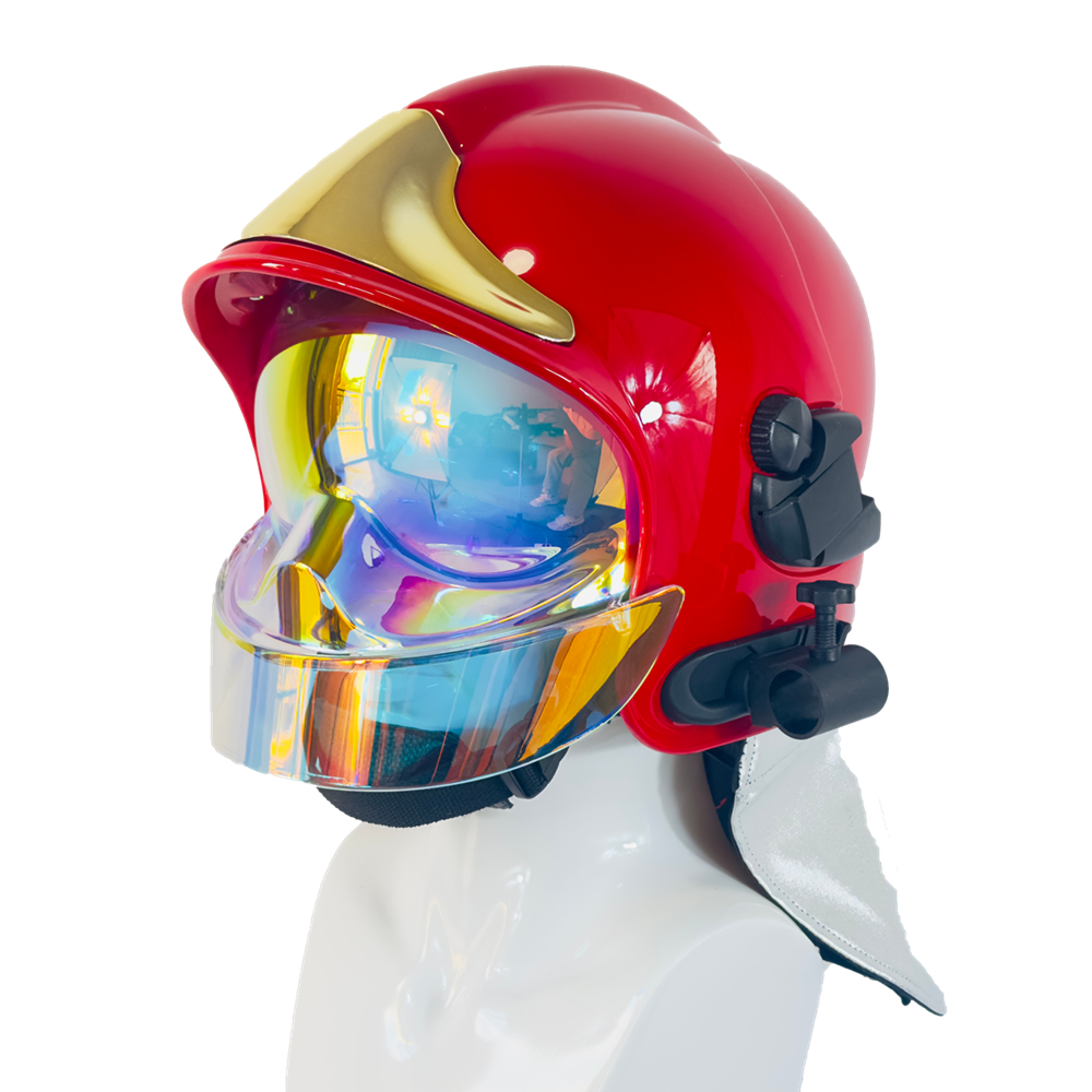 EU-602 소방관 빨간색 헬멧 전기 도금 렌즈 포함