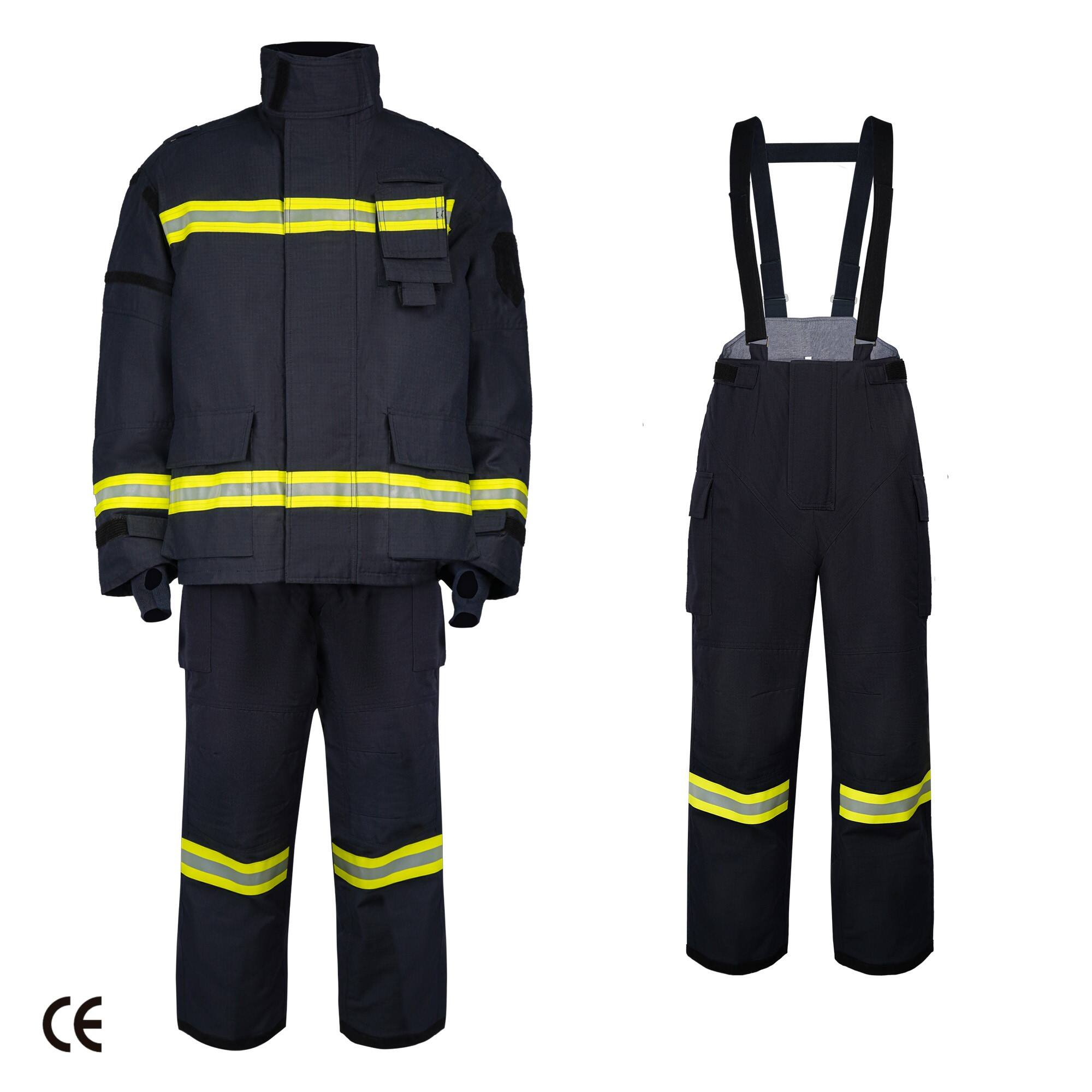 Vestit de bomber blau marí aramida de quatre capes certificat ATI-FIRE CE/ISO amb tira reflectant 3M