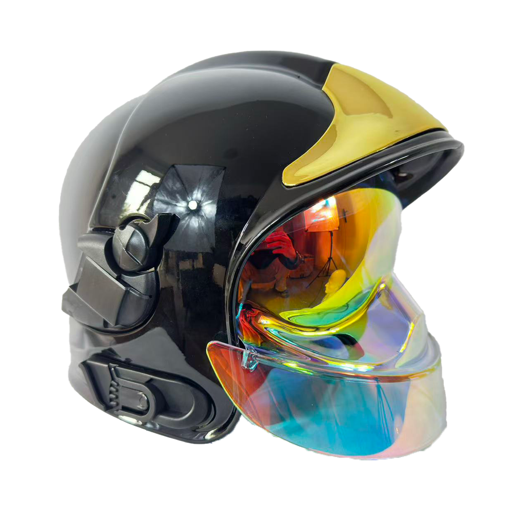 도금 렌즈가 있는 EU-602 소방관 검정색 헬멧