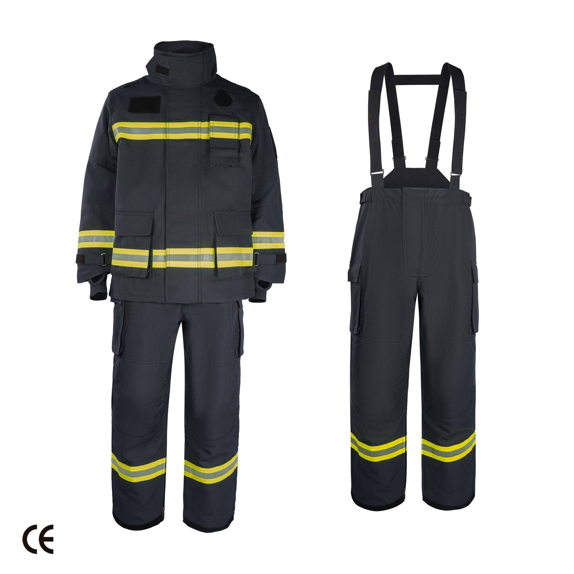 Vestit de bomber ATI-FIRE EN659 NOMEX IIIA de 4 capes blau marí amb sistema de dispositiu de rescat d'arrossegament (DRD)