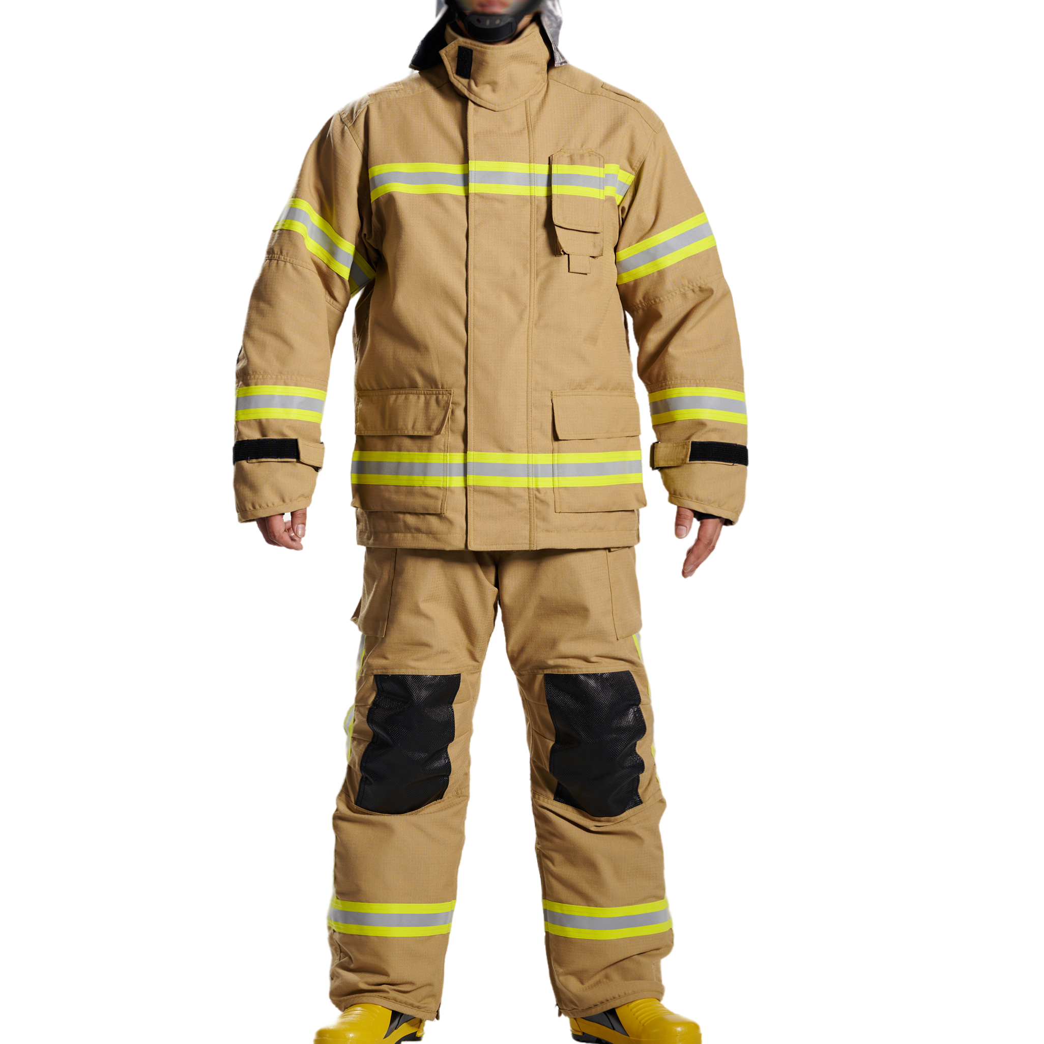 EN469 CERTIFICATED KHAKI Four Layer Fire Fighting Suits with DRD system（ZFMH-AB-DRD（R）